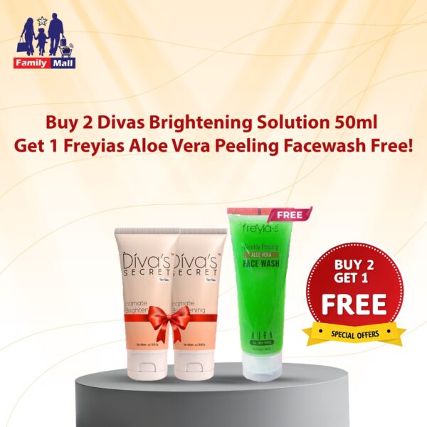 Buy 2 Divas Brightening Solution 50ml Get 1 Freyias Aloe Vera Peeling Facewash Free!